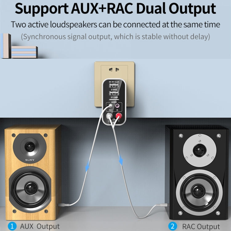 K16 2 in 1 3.5mm AUX + RAC Dual Output Plug-in Bluetooth 5.0 Audio Transmitter Receiver with Remote Control, US Plug (Black) - Audio Receiver Transmitter by PMC Jewellery | Online Shopping South Africa | PMC Jewellery