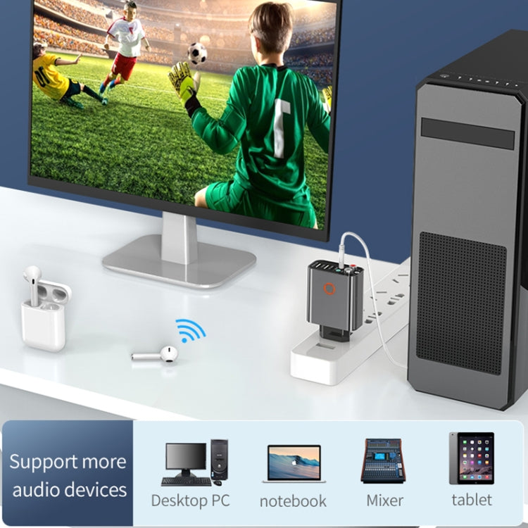 K16 2 in 1 3.5mm AUX + RAC Dual Output Plug-in Bluetooth 5.0 Audio Transmitter Receiver with Remote Control, EU Plug (Black) - Audio Receiver Transmitter by PMC TechLife | Online Shopping South Africa | PMC TechLife
