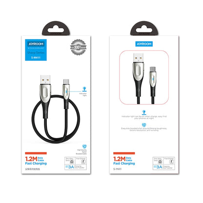 JOYROOM S-M411 Sharp Series 3A USB-C / Type-C Interface Charging + Transmission Nylon Braided Data Cable with Drop-shaped Indicator Light, Cable Length: 1.2m (Black) - USB-C & Type-C Cable by JOYROOM | Online Shopping South Africa | PMC Jewellery