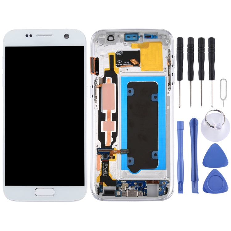 OLED LCD Screen for Galaxy S7 / G930V Digitizer Full Assembly with Frame (White) - free shipping - PMC TechLife - Order now!