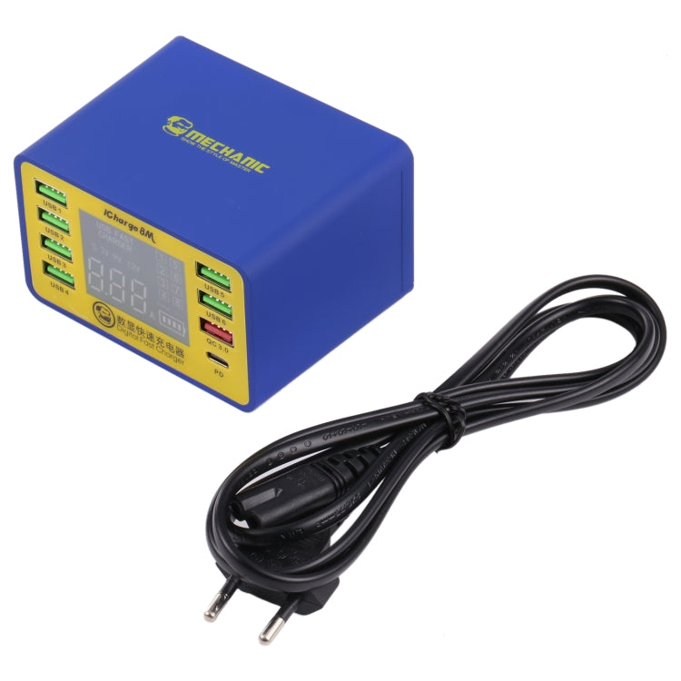 Mechanic icharge 8M QC 3.0 USB Smart Charger Support Fastcharging With LCD, EU Plug - free shipping - PMC TechLife - Order now!