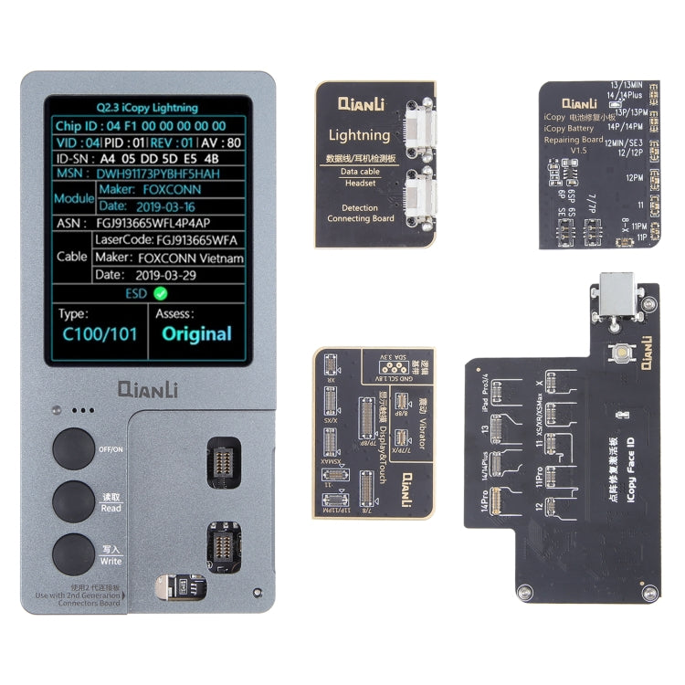 For iPhone 6 - 14 Pro Max 5 in 1 Qianli iCopy Plus 2.2 Repair Detection Programmer Set, Plug: EU - free shipping - PMC TechLife - Order now!