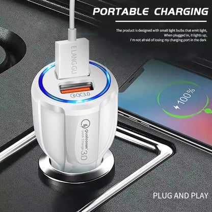 Qc3.0 Dual USB Car Charger + 8 Pin Fast Charging Line Car Charging Kit(White) - Car Charger by PMC Jewellery | Online Shopping South Africa | PMC Jewellery