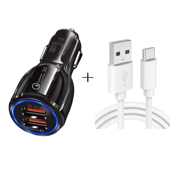 LZ-681 QC3.0 Dual USB Car Charging + Type-C Fast Charging Cable Car Charging Kit(Black) - Car Charger by PMC TechLife | Online Shopping South Africa | PMC TechLife