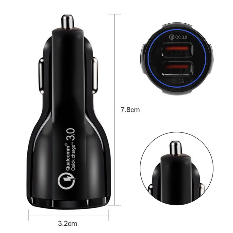 LZ-681 QC3.0 Dual USB Car Charging + Type-C Fast Charging Cable Car Charging Kit(Black) - Car Charger by PMC TechLife | Online Shopping South Africa | PMC TechLife