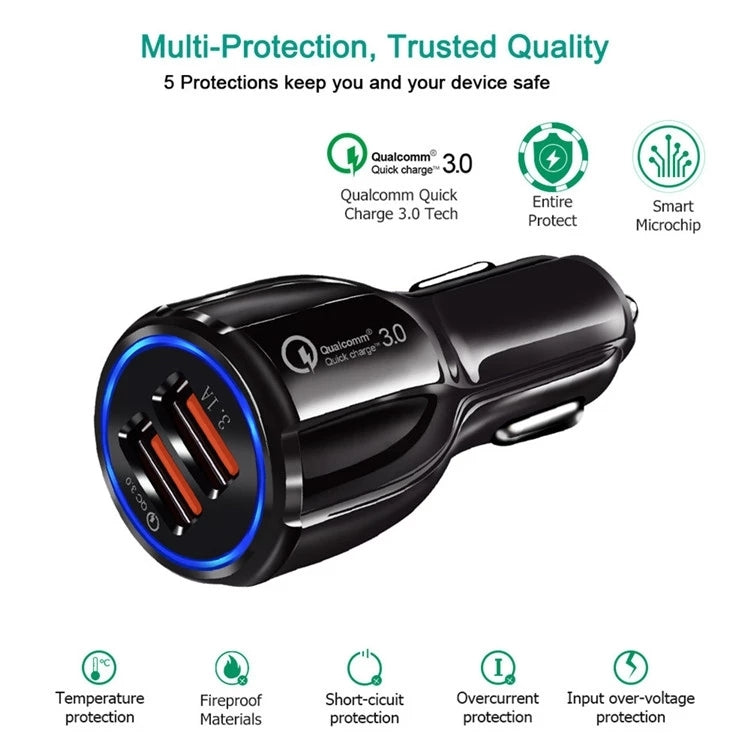 LZ-681 QC3.0 Dual USB Car Charging + Type-C Fast Charging Cable Car Charging Kit(Black) - Car Charger by PMC TechLife | Online Shopping South Africa | PMC TechLife