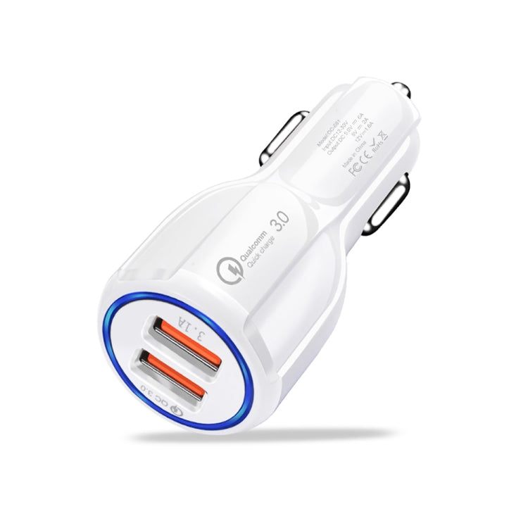 LZ-681 QC3.0 Dual USB Car Charging + Type-C Fast Charging Cable Car Charging Kit(White) - Car Charger by PMC Jewellery | Online Shopping South Africa | PMC Jewellery