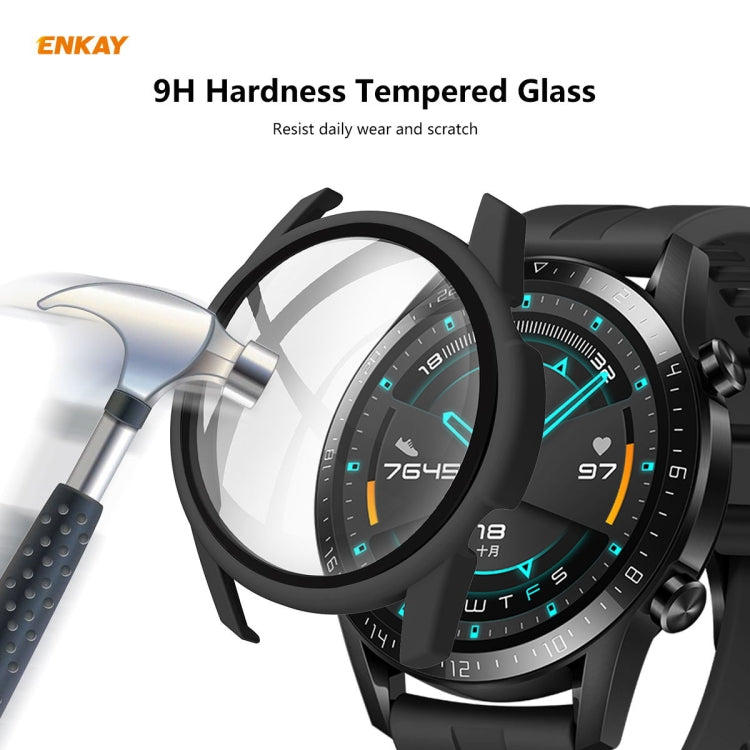 For Huawei Watch GT 2 46mm ENKAY Hat-Prince ENK-AC8202 Full Coverage PC Frosted Case + 9H Tempered Glass Protector(Transparent) - Watch Cases by ENKAY | Online Shopping South Africa | PMC Jewellery | Buy Now Pay Later Mobicred