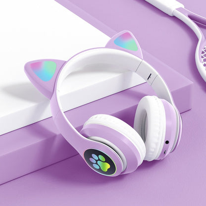 T&G TN-28 3.5mm Bluetooth 5.0 Dual Connection RGB Cat Ear Bass Stereo Noise-cancelling Headphones Support TF Card With Mic(Purple) - Headset & Headphone by T&G | Online Shopping South Africa | PMC Jewellery