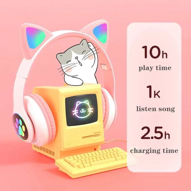 T&G TN-28 3.5mm Bluetooth 5.0 Dual Connection RGB Cat Ear Bass Stereo Noise-cancelling Headphones Support TF Card With Mic(Pink) - Headset & Headphone by T&G | Online Shopping South Africa | PMC Jewellery