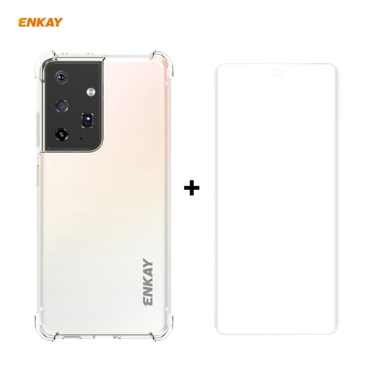 For Samsung Galaxy S21 Ultra 5G Hat-Prince ENKAY Clear TPU Shockproof Case Soft Anti-slip Cover + 3D Full Screen PET Curved Hot Bending HD Screen Protector Soft Film, Support Fingerprint Unlock - Galaxy S21 Ultra 5G Cases by ENKAY | Online Shopping South Africa | PMC Jewellery | Buy Now Pay Later Mobicred