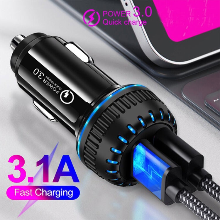 YSY-349 QC3.0 Dual USB Port Car Charger + 1m 3A USB to Micro USB Data Cable(Black) - Car Charger by PMC TechLife | Online Shopping South Africa | PMC TechLife