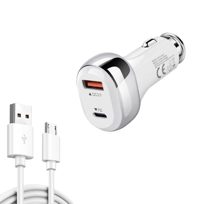 YSY-312PD QC3.0 18W USB + PD 20W USB-C / Type-C Car Charger with USB to Micro USB Data Cable(White) - Car Charger by PMC Jewellery | Online Shopping South Africa | PMC Jewellery