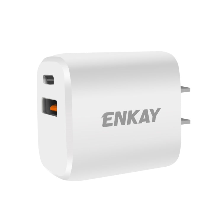 ENKAY Hat-Prince 20W PD Type-C + QC 3.0 USB Fast Charging Travel Charger Power Adapter with Fast Charge Data Cable, US Plug(With 8 Pin Cable) - USB Charger by ENKAY | Online Shopping South Africa | PMC Jewellery | Buy Now Pay Later Mobicred