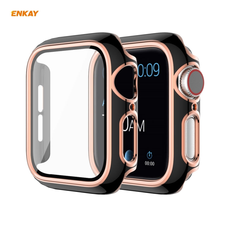 ENKAY Hat-Prince Full Coverage Electroplated PC Case + Tempered Glass Protector for Apple Watch Series 6 / 5 / 4 / SE 40mm(Black+Champagne) - Watch Cases by ENKAY | Online Shopping South Africa | PMC TechLife | Buy Now Pay Later Mobicred