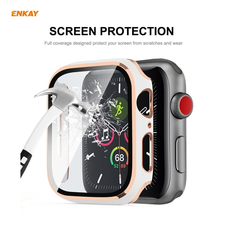 ENKAY Hat-Prince Full Coverage Electroplated PC Case + Tempered Glass Protector for Apple Watch Series 6 / 5 / 4 / SE 40mm(Black+Champagne) - Watch Cases by ENKAY | Online Shopping South Africa | PMC TechLife | Buy Now Pay Later Mobicred