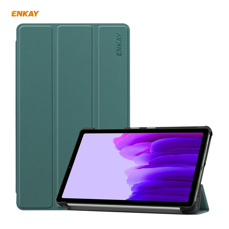 ENKAY PU Leather + Plastic Case with Three-folding Holder for Samsung Galaxy Tab A7 Lite T220 / T225(Green) - free shipping - PMC TechLife - Order now!