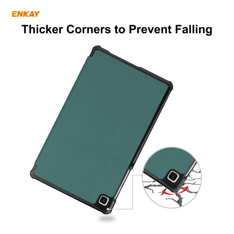 ENKAY PU Leather + Plastic Case with Three-folding Holder for Samsung Galaxy Tab A7 Lite T220 / T225(Green) - free shipping - PMC TechLife - Order now!