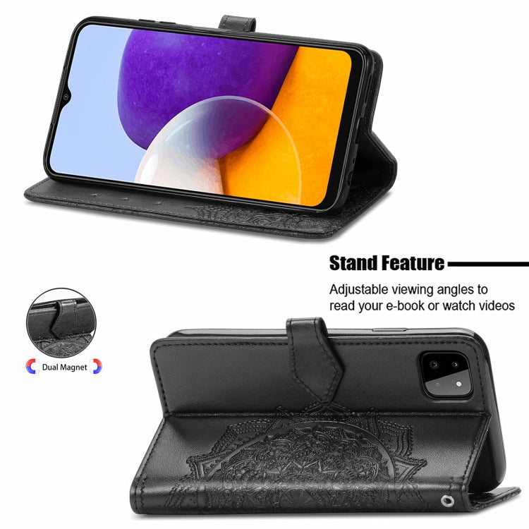 For Samsung Galaxy A22 5G Mandala Embossing Pattern Horizontal Flip Leather Case with Holder & Card Slots & Wallet & Lanyard(Black) - Galaxy Phone Cases by PMC TechLife | Online Shopping South Africa | PMC TechLife | Buy Now Pay Later Mobicred