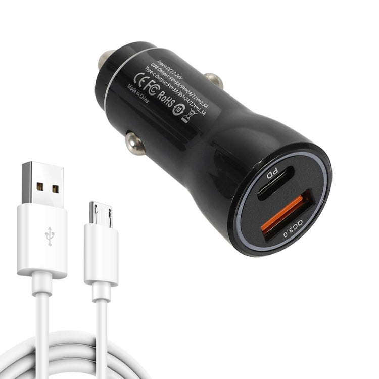 P21 Portable PD 20W + QC3.0 18W Dual Ports Fast Car Charger with USB to Micro USB Cable Kit(White) - Car Charger by PMC Jewellery | Online Shopping South Africa | PMC Jewellery