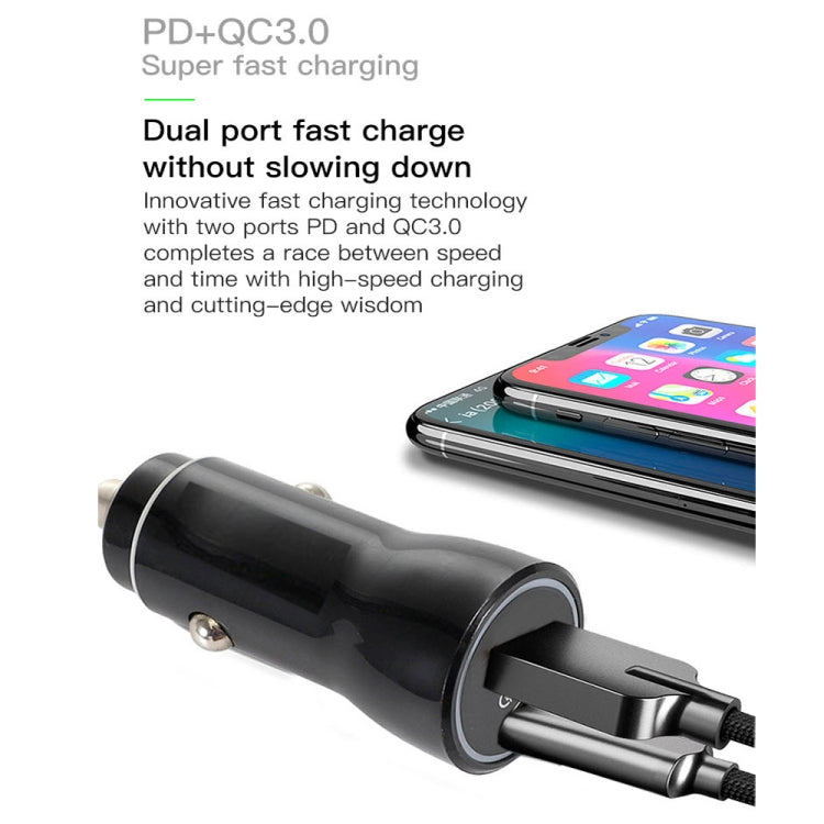 P21 PD 20W USB-C / Type-C + QC3.0 18W USB Fast Car Charger with USB to 8 Pin Data Cable Set(White) - Car Charger by PMC TechLife | Online Shopping South Africa | PMC TechLife
