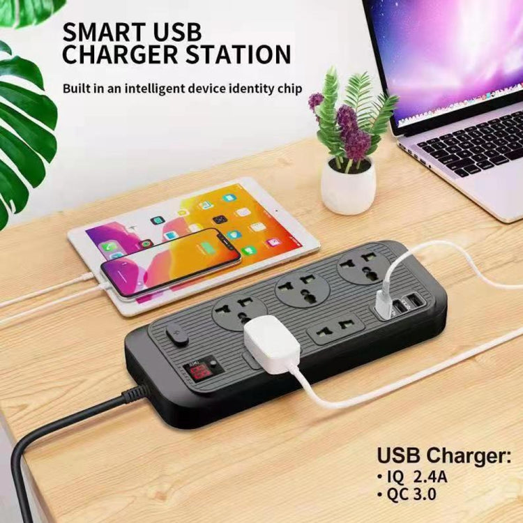 T17 3000W High-power 24-hour Smart Timing Socket QC3.0 USB Fast Charging Power Strip Socket , Cable Length: 2m, UK Plug(Black) - USB Receptacles by PMC Jewellery | Online Shopping South Africa | PMC Jewellery