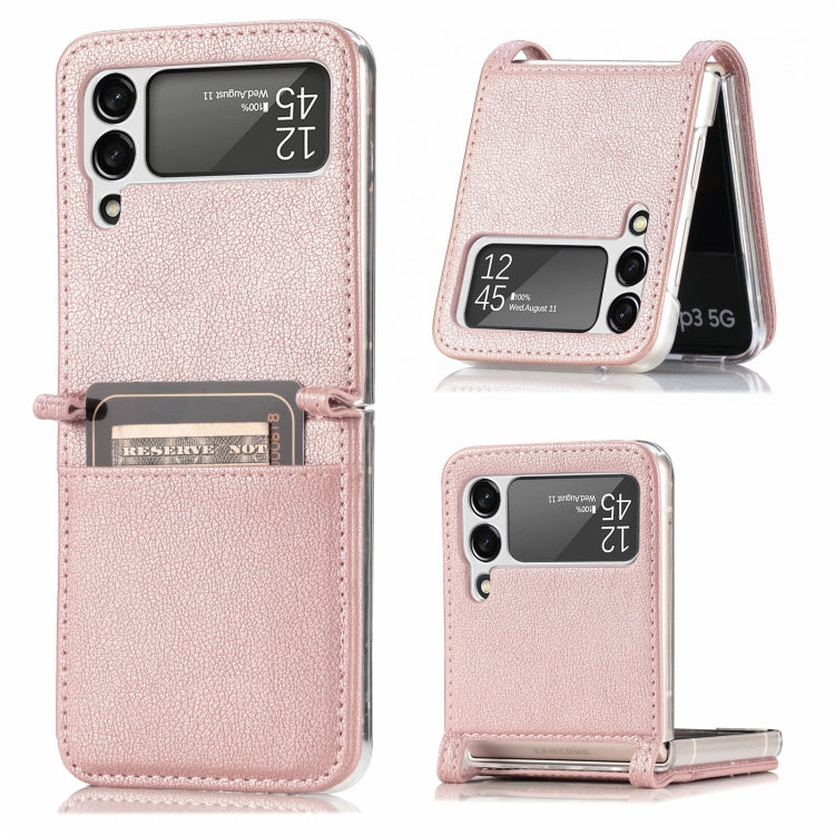 For Samsung Galaxy Z Flip3 5G Litchi Pattern Folding Leather Shockproof Card All-inclusive Case(Pink) - Galaxy Phone Cases by PMC Jewellery | Online Shopping South Africa | PMC Jewellery