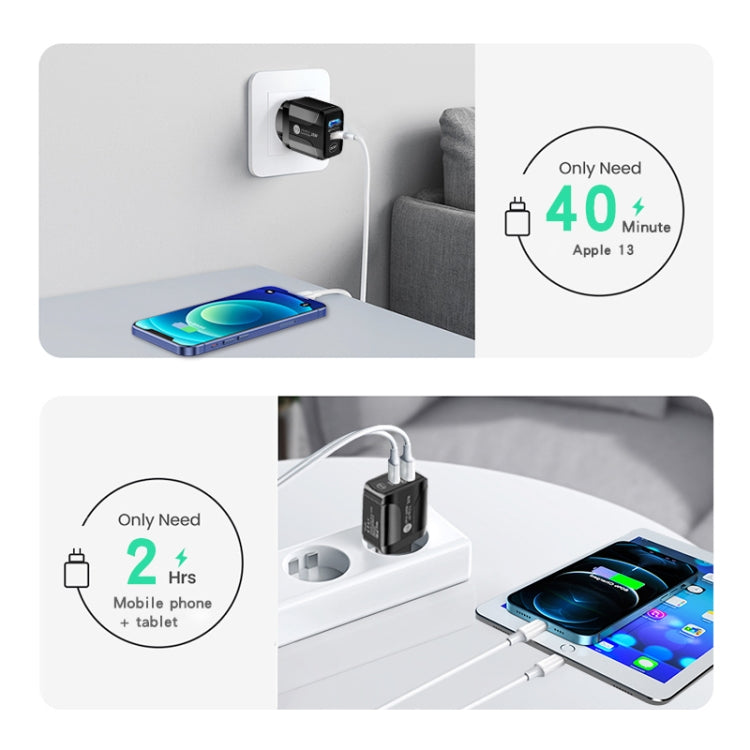 PD25W USB-C / Type-C + QC3.0 USB Dual Ports Fast Charger, EU Plug(White) - USB Charger by PMC TechLife | Online Shopping South Africa | PMC TechLife | Buy Now Pay Later Mobicred
