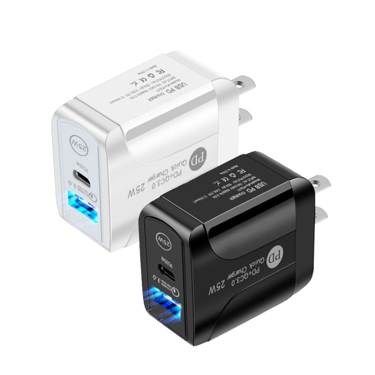 PD25W USB-C / Type-C + QC3.0 USB Dual Ports Fast Charger with USB-C to 8 Pin Data Cable, US Plug(Black) - USB Charger by PMC TechLife | Online Shopping South Africa | PMC TechLife | Buy Now Pay Later Mobicred