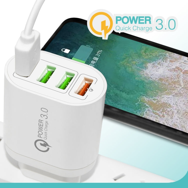 QC-04 QC3.0 + 3 x USB2.0 Multi-ports Charger with 3A USB to 8 Pin Data Cable, EU Plug(Black) - USB Charger by PMC TechLife | Online Shopping South Africa | PMC TechLife | Buy Now Pay Later Mobicred