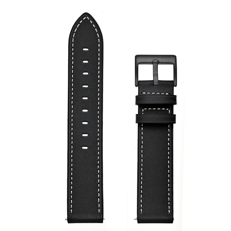 For Huawei Watch GT3 46mm / Watch GT Runner First Layer Leather Sewing Thread Watch Band (Black) - Watch Bands by PMC TechLife | Online Shopping South Africa | PMC TechLife | Buy Now Pay Later Mobicred