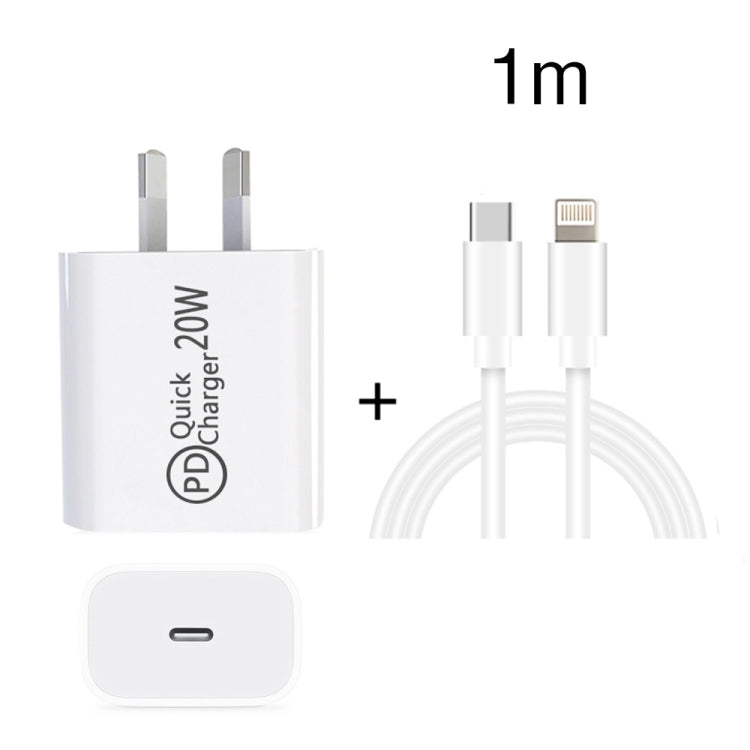 1m AU-20W PD USB-C / Type-C Travel Charger with USB-C to 8 Pin Data Cable, AU Plug - USB Charger by PMC Jewellery | Online Shopping South Africa | PMC Jewellery