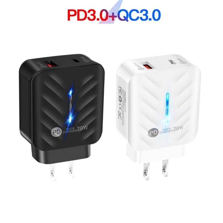 PD03 20W PD3.0 + QC3.0 USB Charger with USB to 8 Pin Data Cable, US Plug(White) - USB Charger by PMC TechLife | Online Shopping South Africa | PMC TechLife | Buy Now Pay Later Mobicred