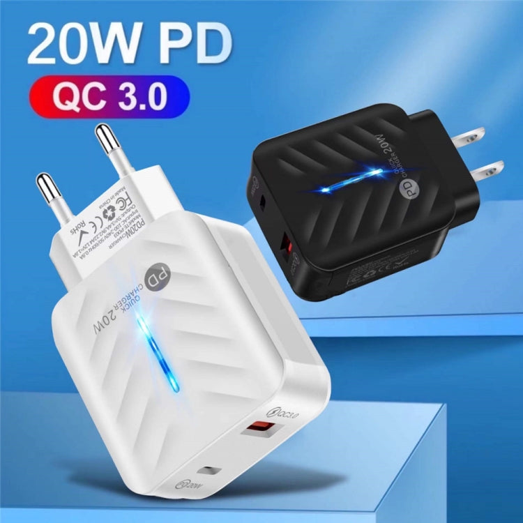 PD03 20W PD3.0 + QC3.0 USB Charger with USB to 8 Pin Data Cable, US Plug(White) - USB Charger by PMC TechLife | Online Shopping South Africa | PMC TechLife | Buy Now Pay Later Mobicred