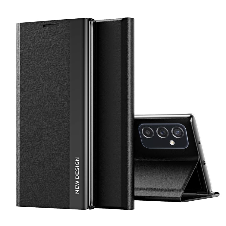 For Samsung Galaxy A73 5G Side Electroplated Magnetic Flip Leather Case with Holder(Black) - free shipping - PMC TechLife - Order now!