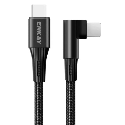 ENKAY PD 20W 3A USB-C / Type-C to 8 Pin Elbow Fast Charging Nylon Braided Data Cable, Length:1m(Black) - Normal Style Cable by ENKAY | Online Shopping South Africa | PMC Jewellery