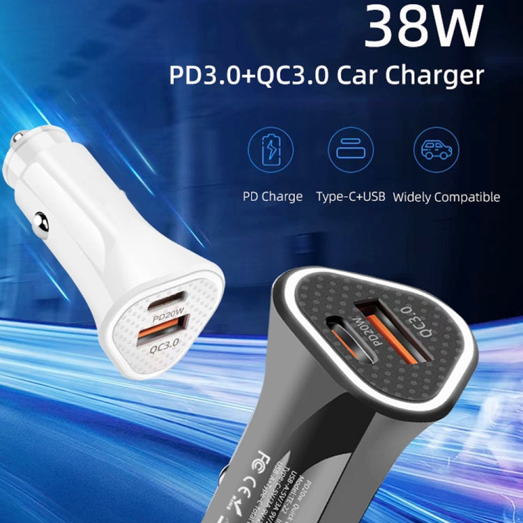 TE-P23 38W PD 20W USB-C / Type-C + QC3. 0 USB Triangle Car Charger + USB to 8 Pin Data Cable, Length: 1m(White) - Car Charger by PMC TechLife | Online Shopping South Africa | PMC TechLife