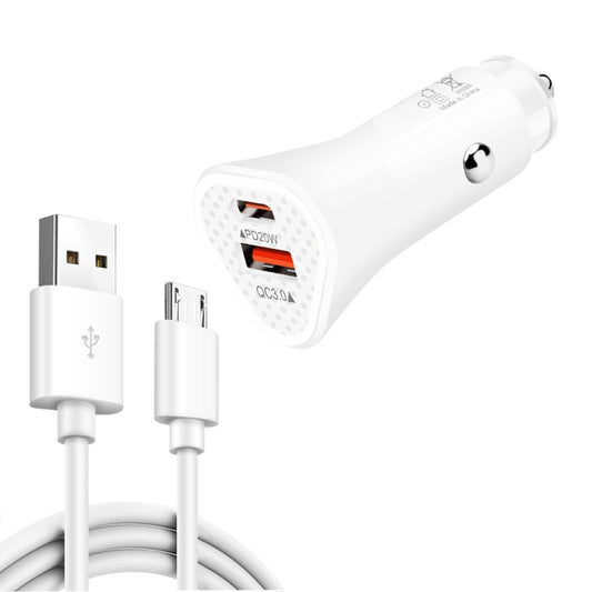 TE-P23 38W PD 20W USB-C / Type-C + QC3. 0 USB Triangle Car Charger + USB to Micro USB Data Cable, Length: 1m(White) - Car Charger by PMC Jewellery | Online Shopping South Africa | PMC Jewellery