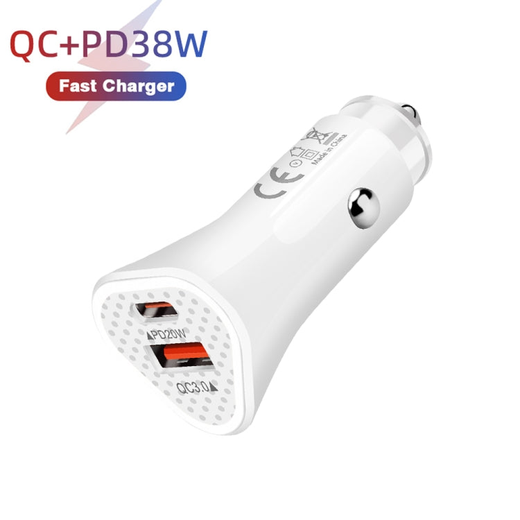 TE-P23 38W PD 20W USB-C / Type-C + QC3. 0 USB Triangle Car Charger + USB to Micro USB Data Cable, Length: 1m(White) - Car Charger by PMC TechLife | Online Shopping South Africa | PMC TechLife