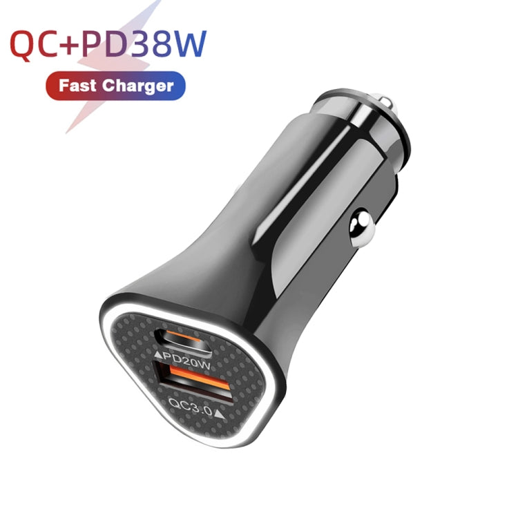 TE-P23 38W PD USB-C / Type-C + QC3. 0 USB Triangle Car Charger + USB-C / Type-C to 8 Pin Data Cable, Length: 1m(Black) - Car Charger by PMC TechLife | Online Shopping South Africa | PMC TechLife