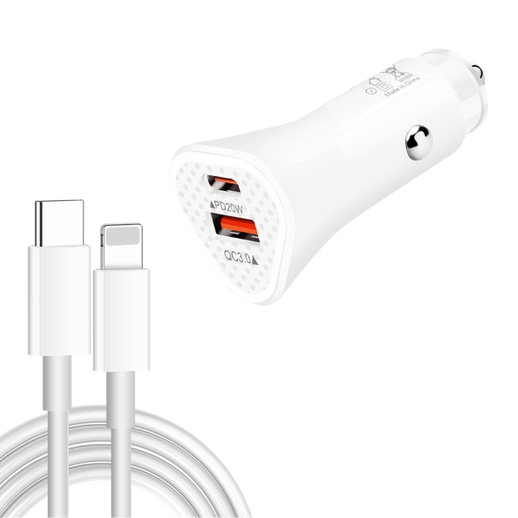 TE-P23 38W PD USB-C / Type-C + QC3. 0 USB Triangle Car Charger + USB-C / Type-C to 8 Pin Data Cable, Length: 1m(White) - Car Charger by PMC TechLife | Online Shopping South Africa | PMC TechLife