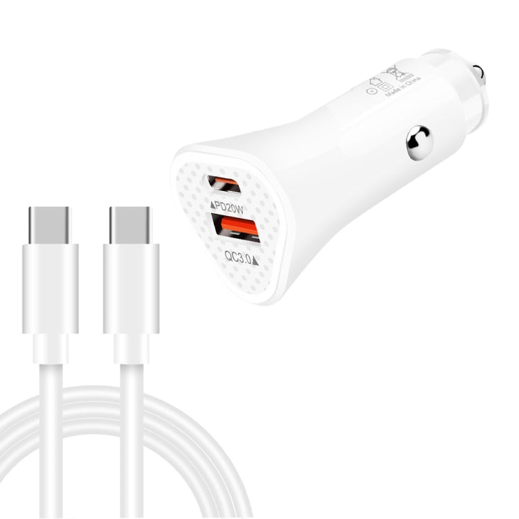 TE-P23 38W PD USB-C / Type-C + QC3. 0 USB Triangle Car Charger + USB-C / Type-C to USB-C / Type-C Data Cable, Length: 1m(White) - Car Charger by PMC Jewellery | Online Shopping South Africa | PMC Jewellery