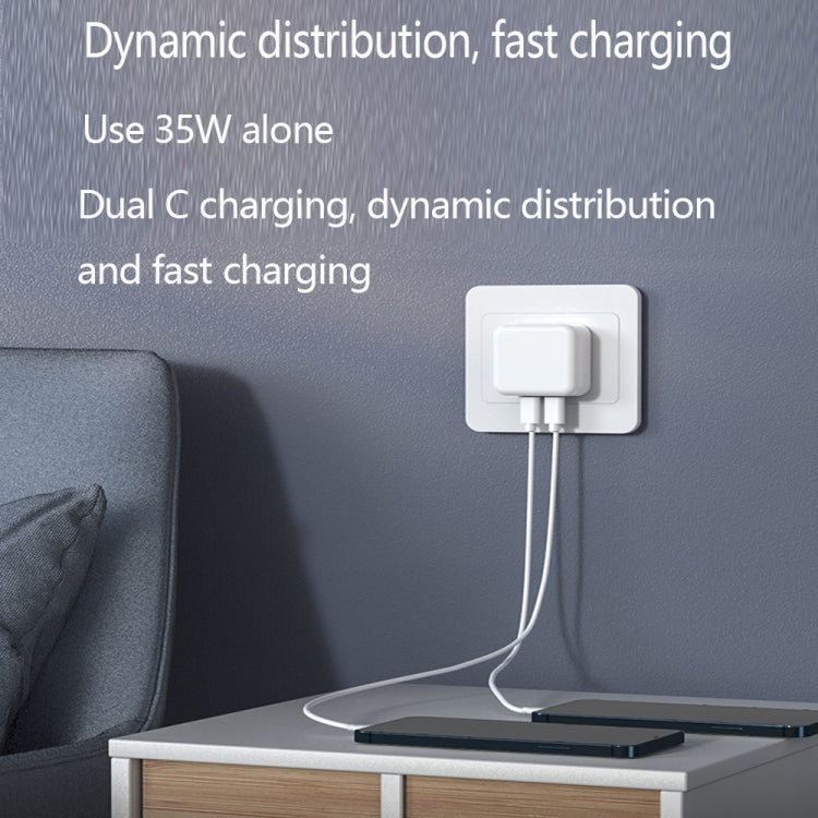 PD 35W Dual USB-C / Type-C Ports Charger with 1m Type-C to 8 Pin Data Cable, EU Plug - USB Charger by PMC Jewellery | Online Shopping South Africa | PMC Jewellery