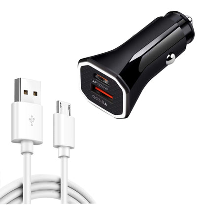 TE-P22 38W PD USB-C / Type-C + QC3. 0 USB Car Charger with 1m USB to Micro USB Data Cable(Black) - Car Charger by PMC Jewellery | Online Shopping South Africa | PMC Jewellery