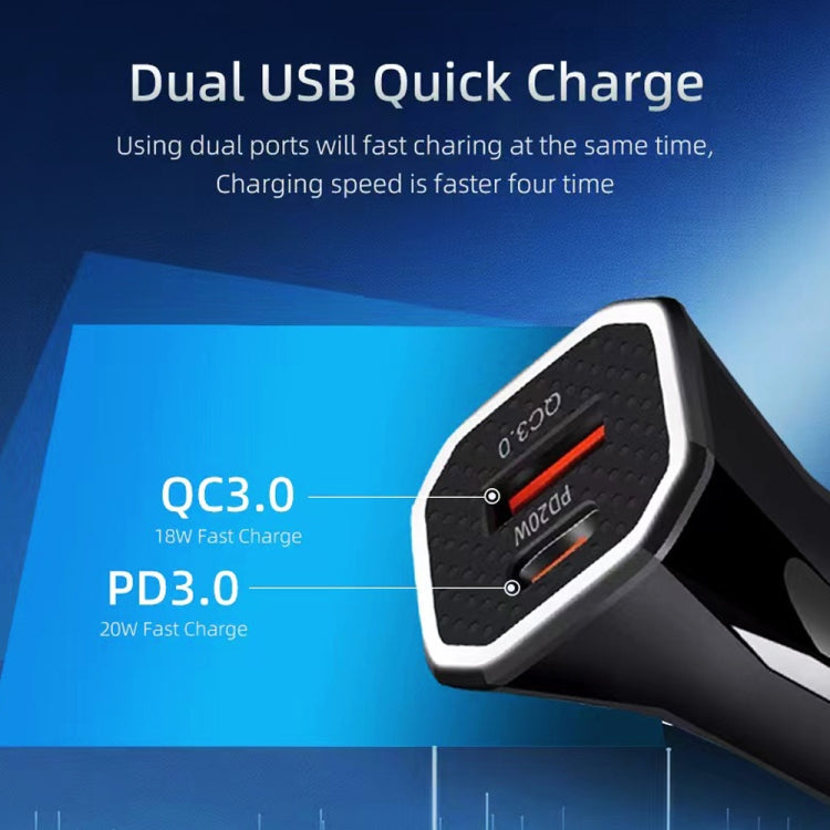TE-P22 38W PD USB-C / Type-C + QC3. 0 USB Car Charger with 1m USB to Micro USB Data Cable(White) - Car Charger by PMC TechLife | Online Shopping South Africa | PMC TechLife