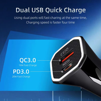 TE-P22 38W PD USB-C / Type-C + QC3. 0 USB Car Charger with 1m USB-C / Type-C to 8 Pin Data Cable(Black) - Car Charger by PMC Jewellery | Online Shopping South Africa | PMC Jewellery
