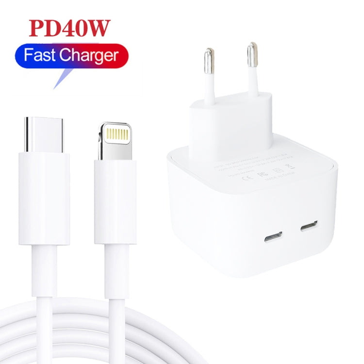 SDC-40W Dual PD USB-C / Type-C Ports Charger with 1m Type-C to 8 Pin Data Cable, EU Plug - USB Charger by PMC Jewellery | Online Shopping South Africa | PMC Jewellery