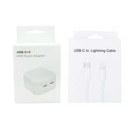 SDC-40W Dual PD USB-C / Type-C Ports Charger with 1m Type-C to 8 Pin Data Cable, EU Plug - USB Charger by PMC Jewellery | Online Shopping South Africa | PMC Jewellery