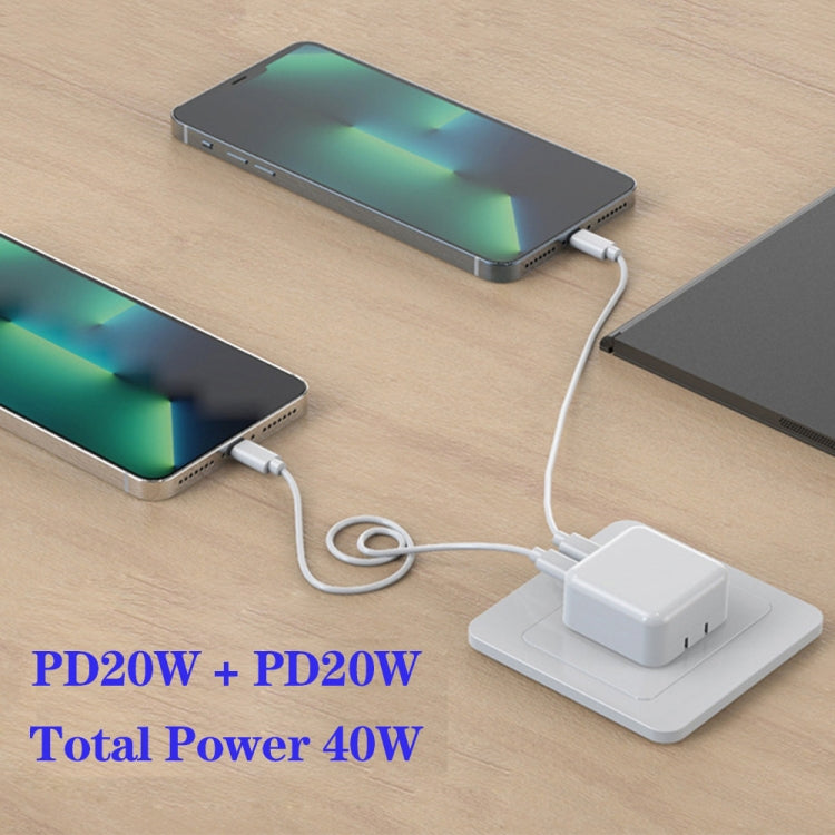 SDC-40W Dual PD USB-C / Type-C Ports Charger with 1.5m Type-C to 8 Pin Data Cable, EU Plug - USB Charger by PMC Jewellery | Online Shopping South Africa | PMC Jewellery