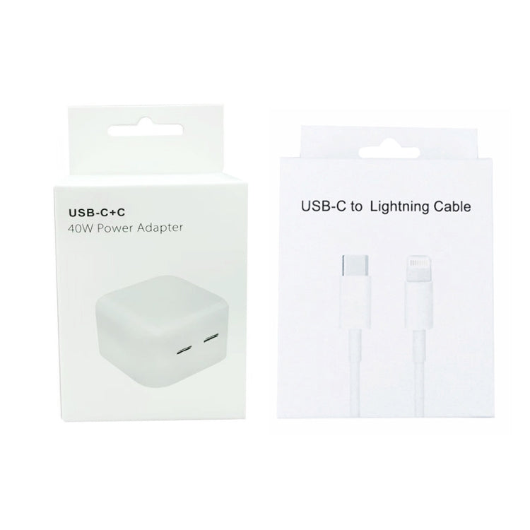 SDC-40W Dual PD USB-C / Type-C Ports Charger with 2m Type-C to 8 Pin Data Cable, UK Plug - USB Charger by PMC Jewellery | Online Shopping South Africa | PMC Jewellery